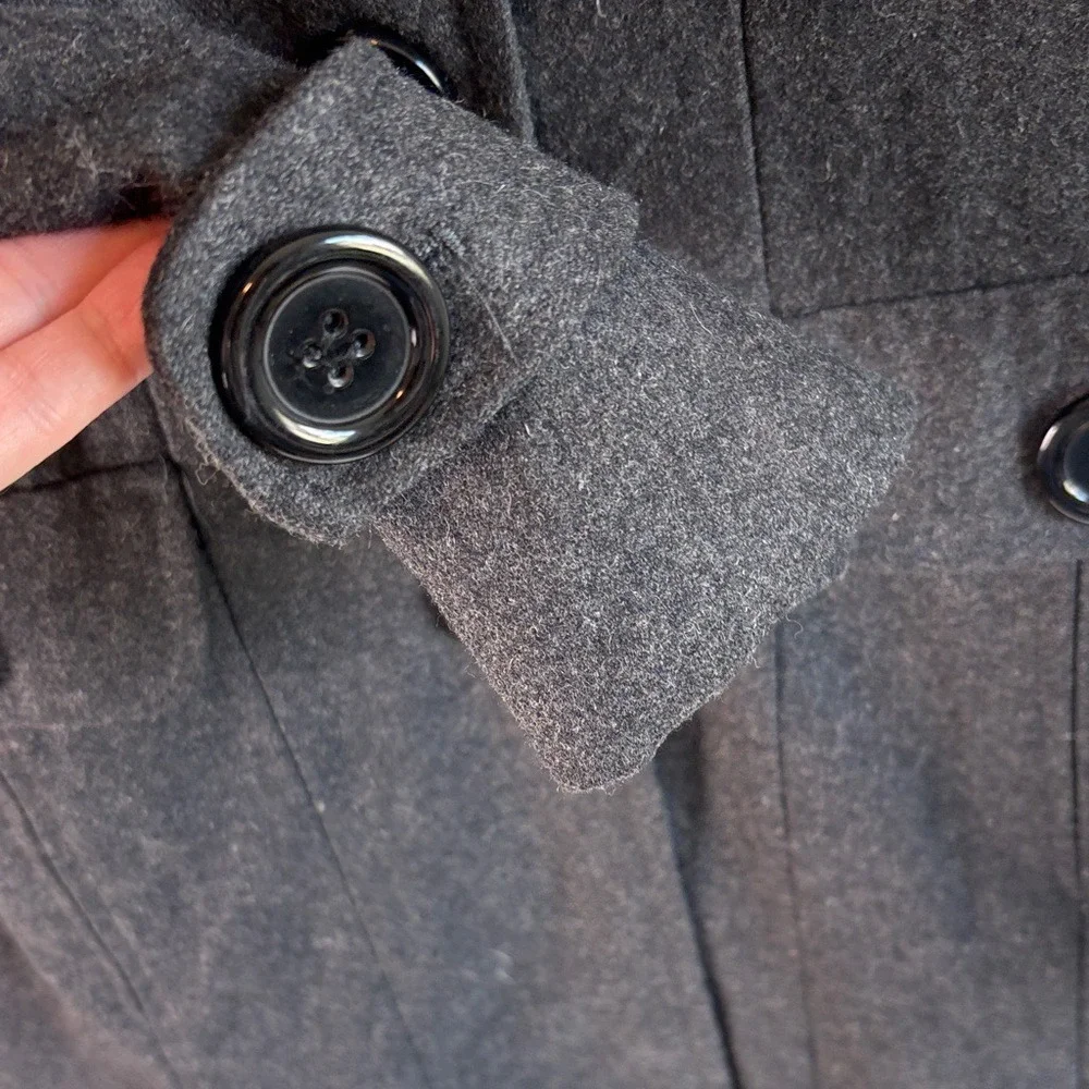Charcoal Women's Peacoat with Notch Collar Wool Blend S‎
